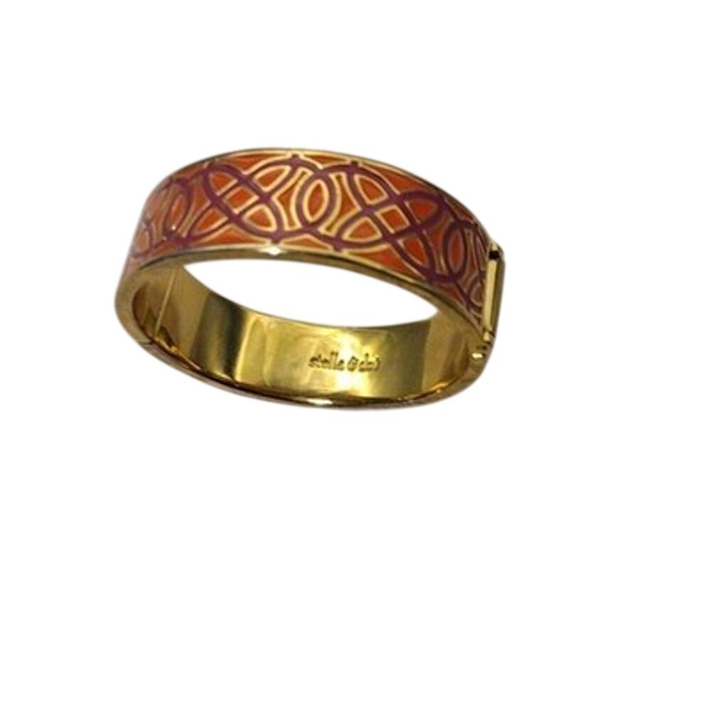 Stella & Dot Bangle Bracelet Orange Enamel Gold Tone 7.9 In Womens Jewelry